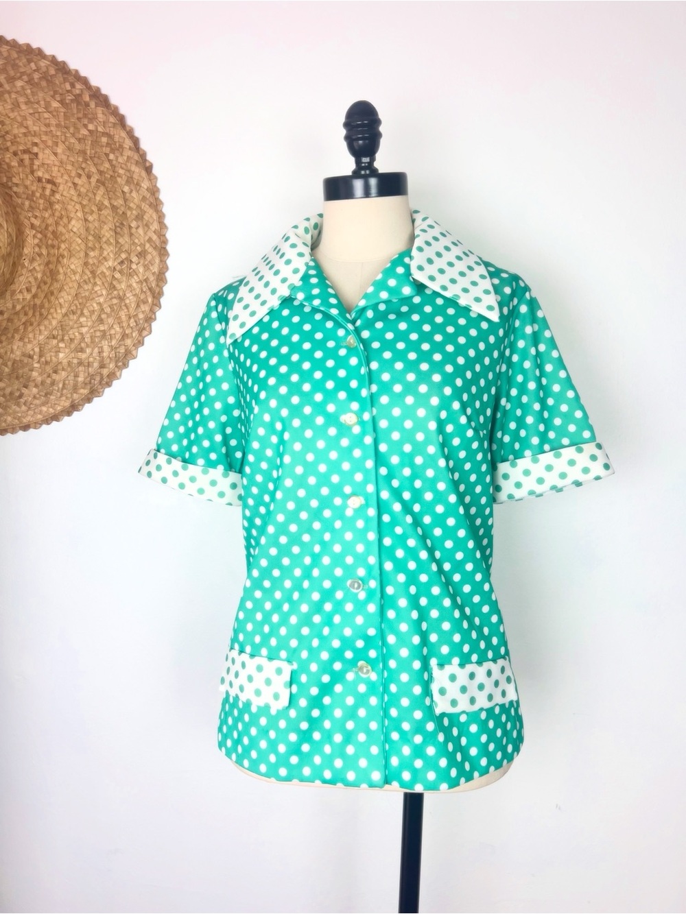 Polka Dot Short Sleeve Shirt - Green White
